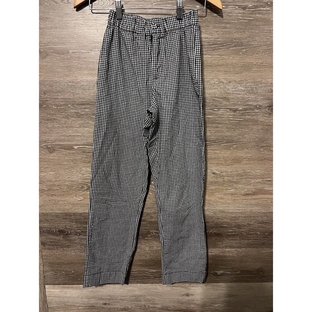 Brandy Melville Women Black Gingham Plaid Pants Sz XS Retro Elastic Waist